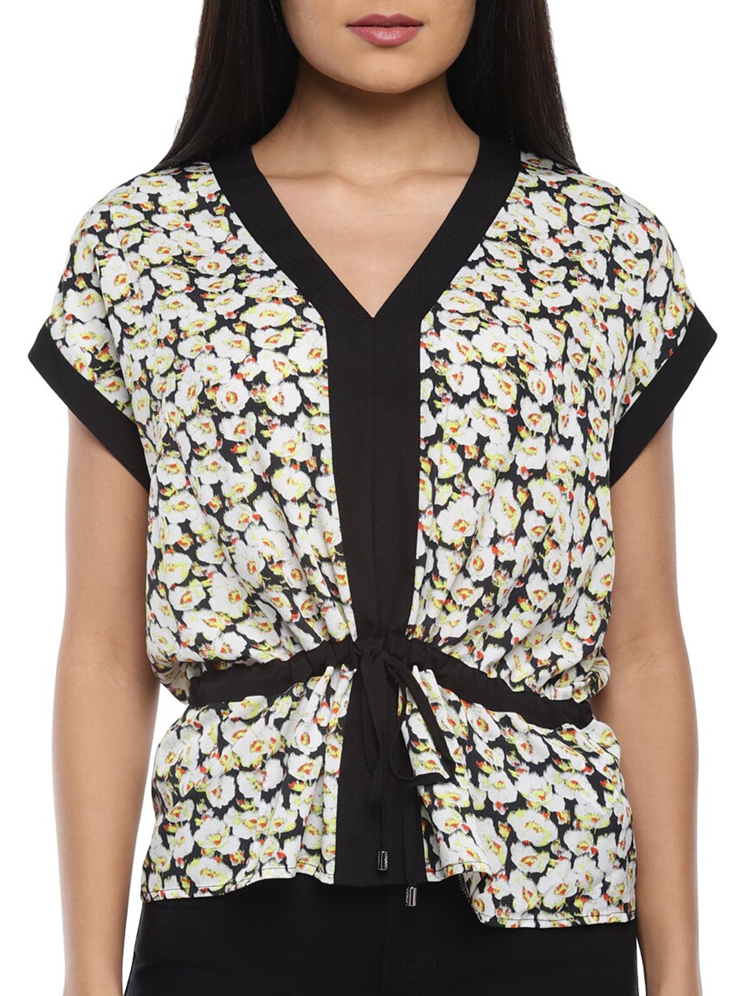 

DKNY Black & White Floral Print Pure Cotton Top