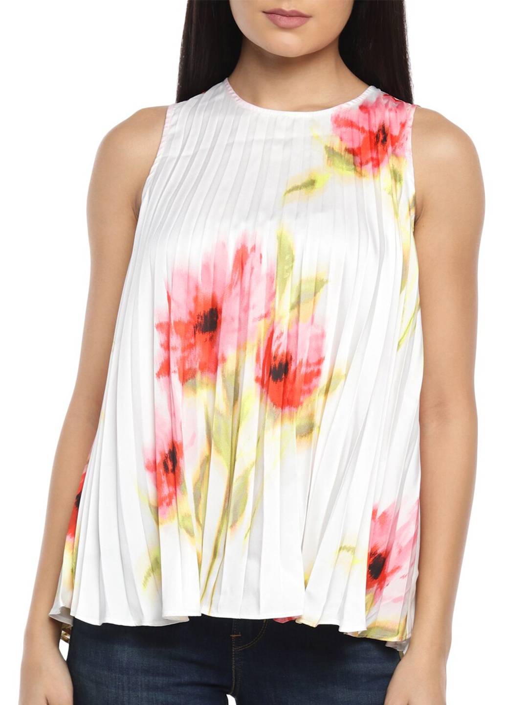 

DKNY White Print Pure Cotton Blouson Top
