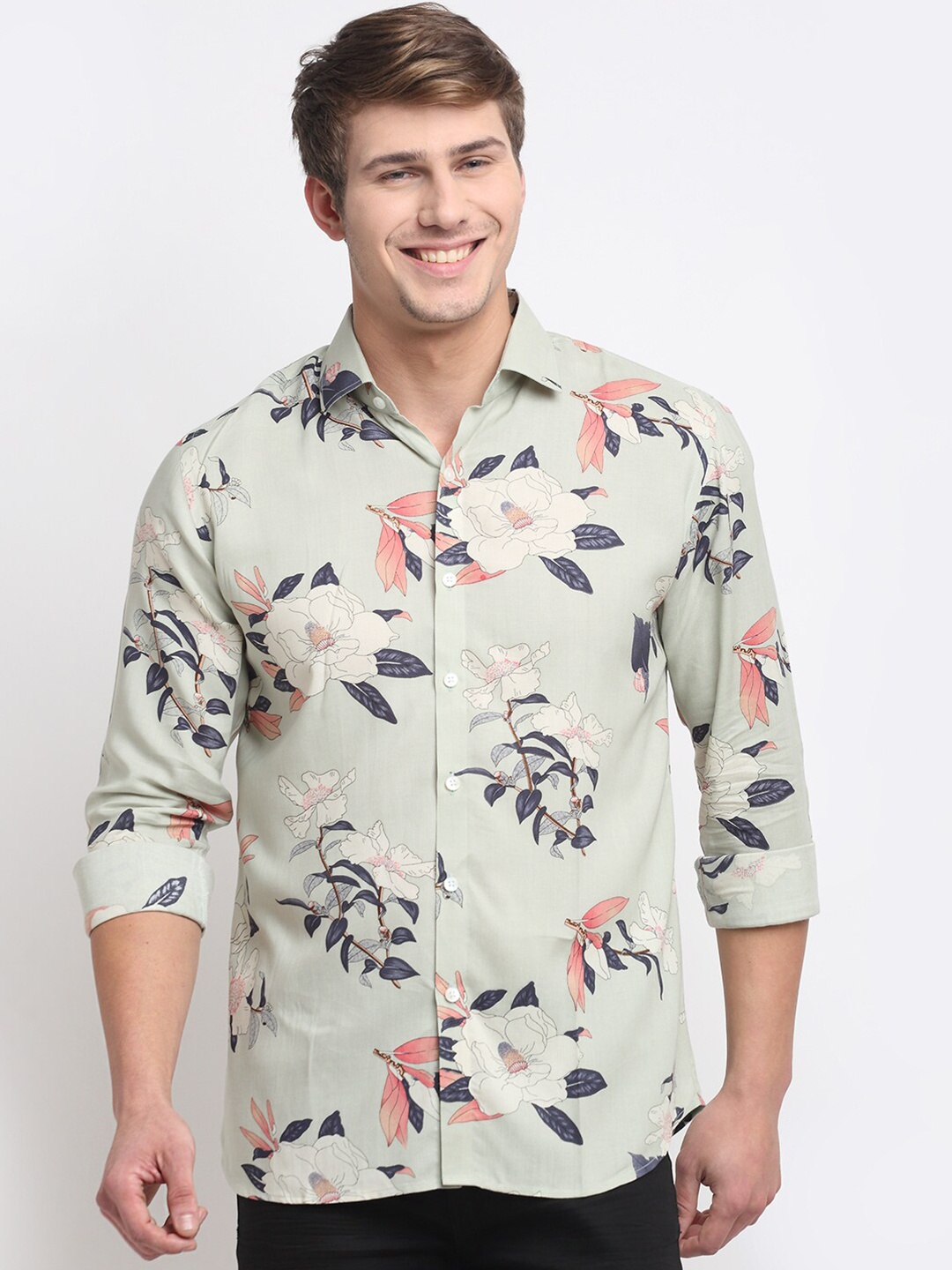 

Ennoble Men Green Relaxed Tailored Fit Floral Printed Casual Shirt