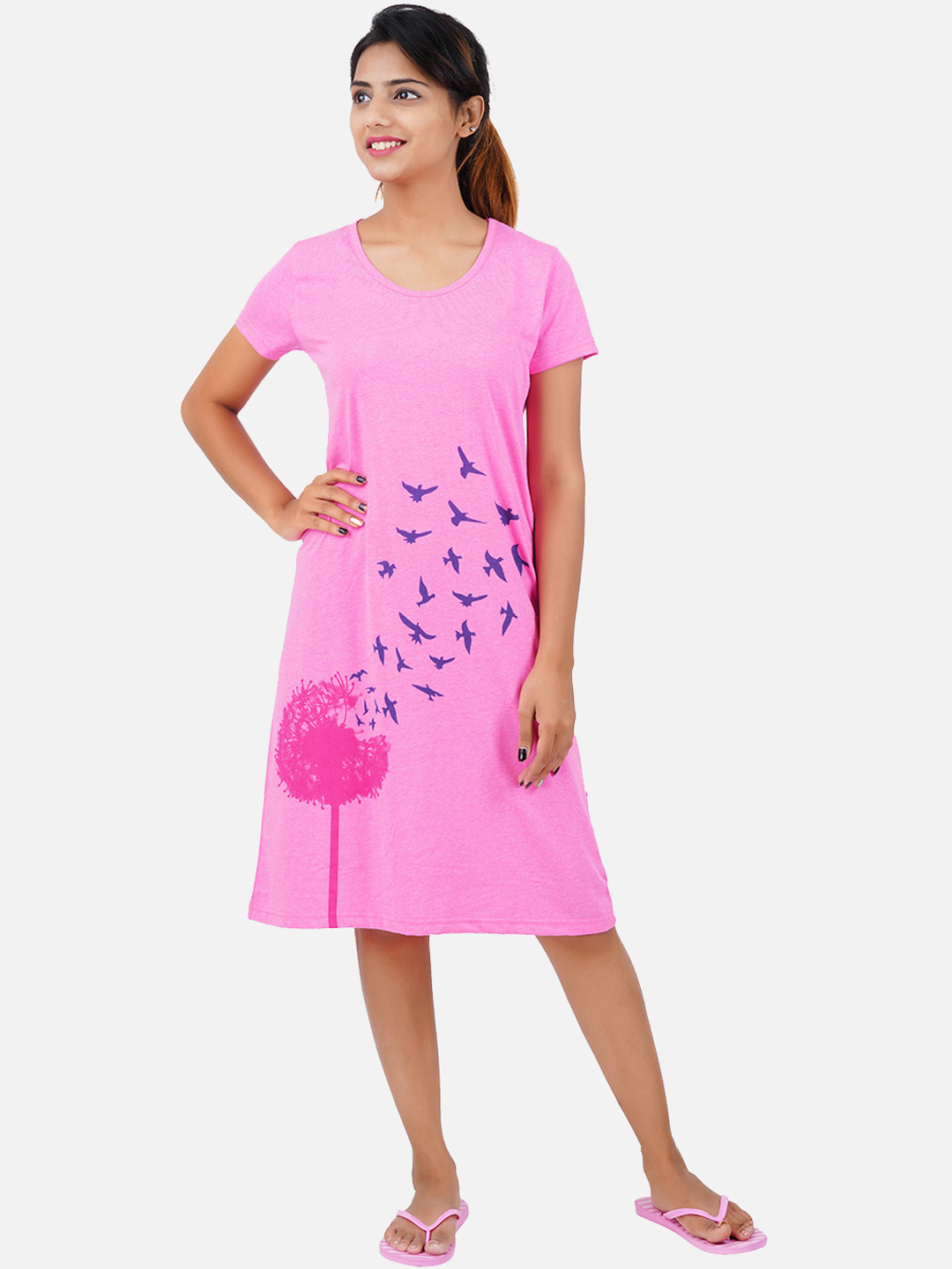 

PRIDE APPAREL Women Pink Printed Nightdress