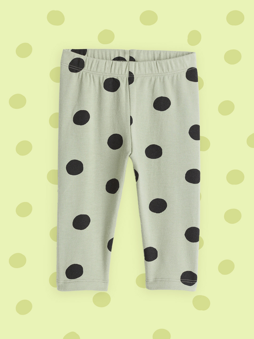 

H&M Girls Green & Black Polka Dots Printed Brushed-Inside leggings
