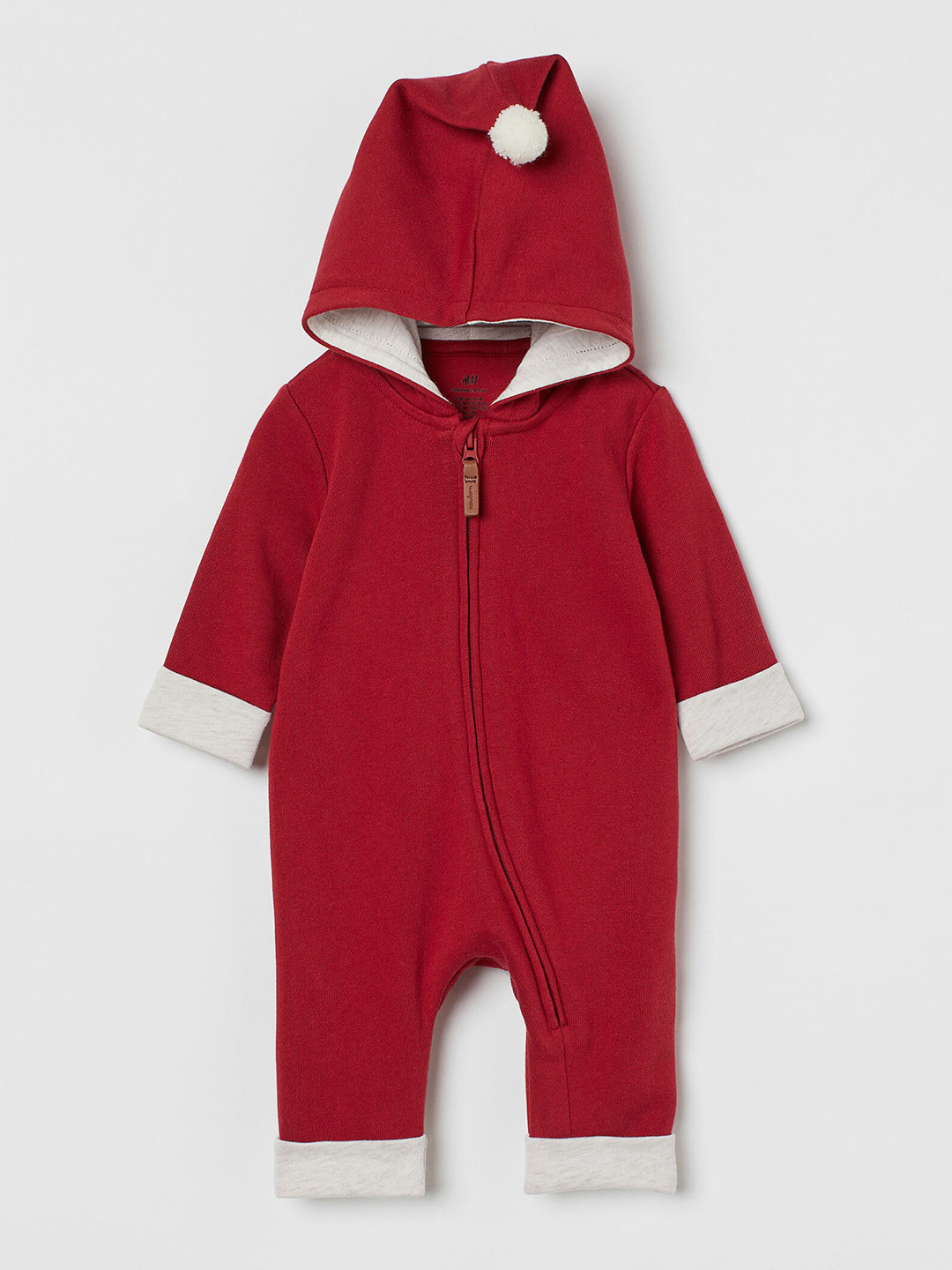 

H&M Girls Red Solid Hooded Cotton-Blend All-In-One Suit