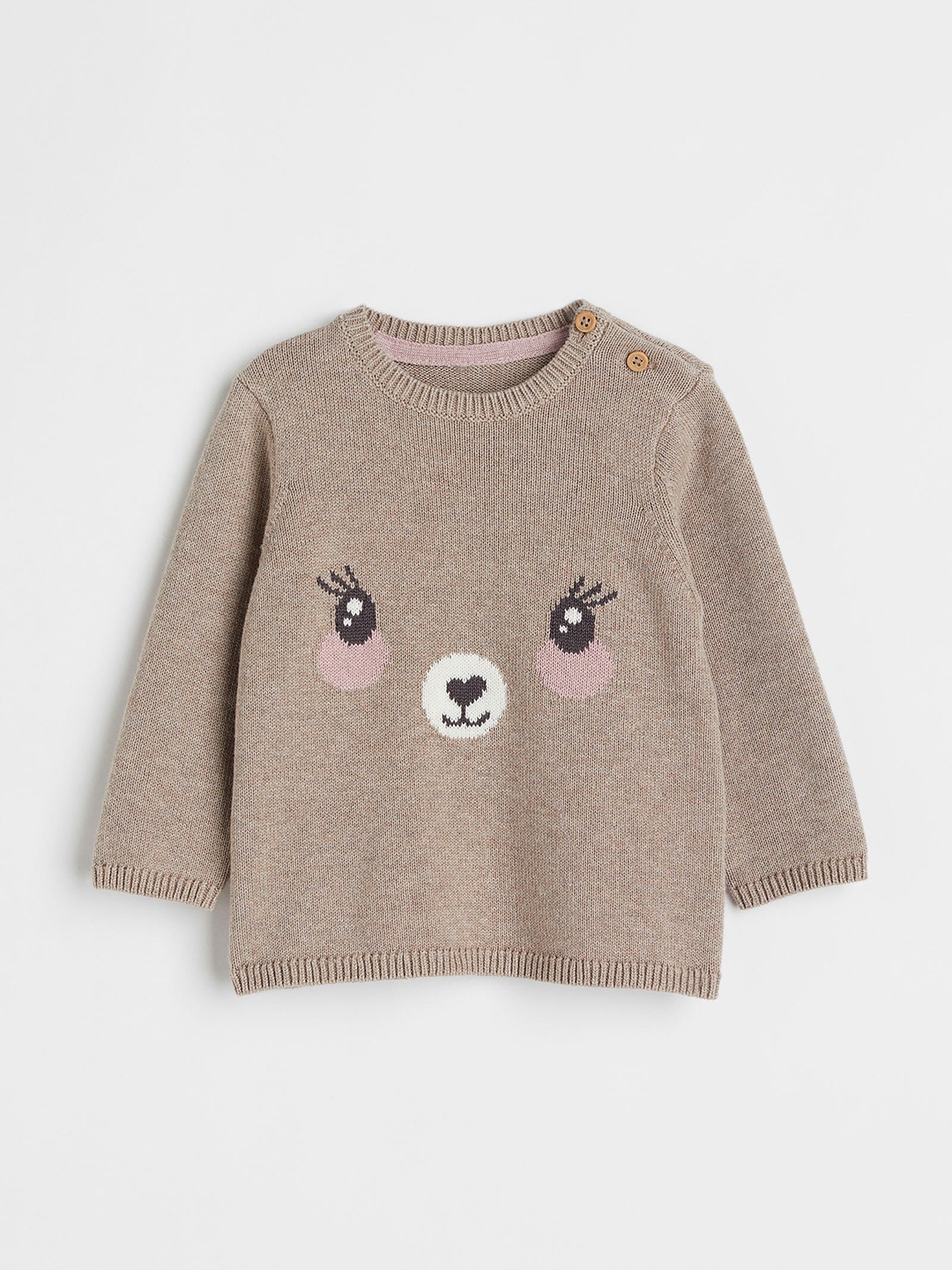 

H&M Girls Beige Fine-Knit Cotton Jumper