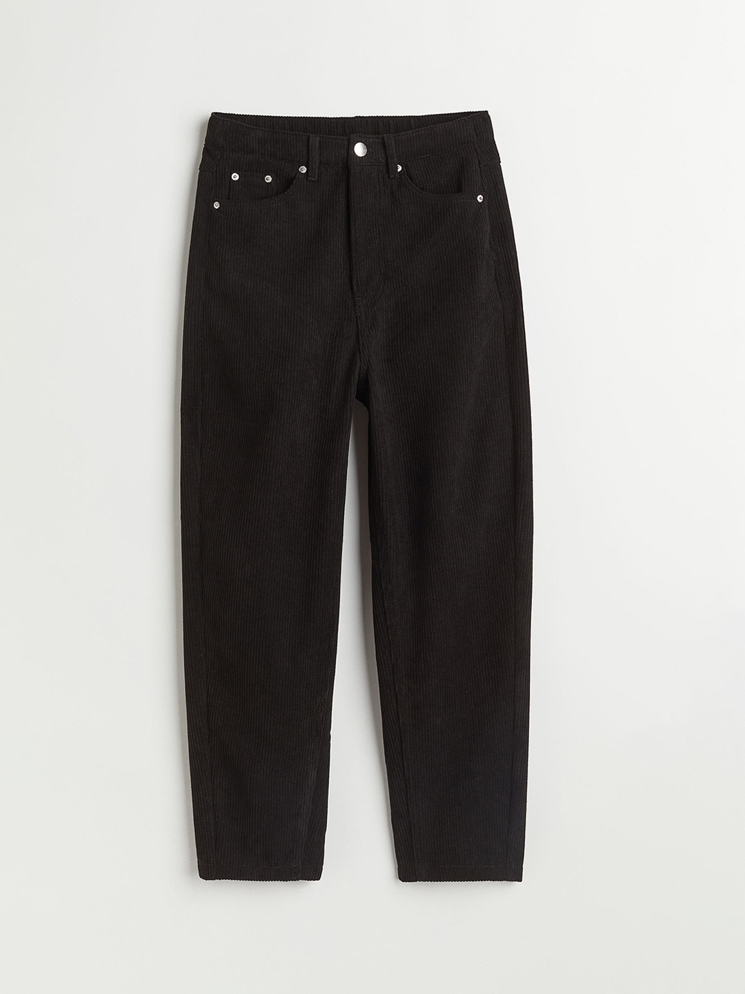 

H&M Women Black Solid Corduroy Trousers