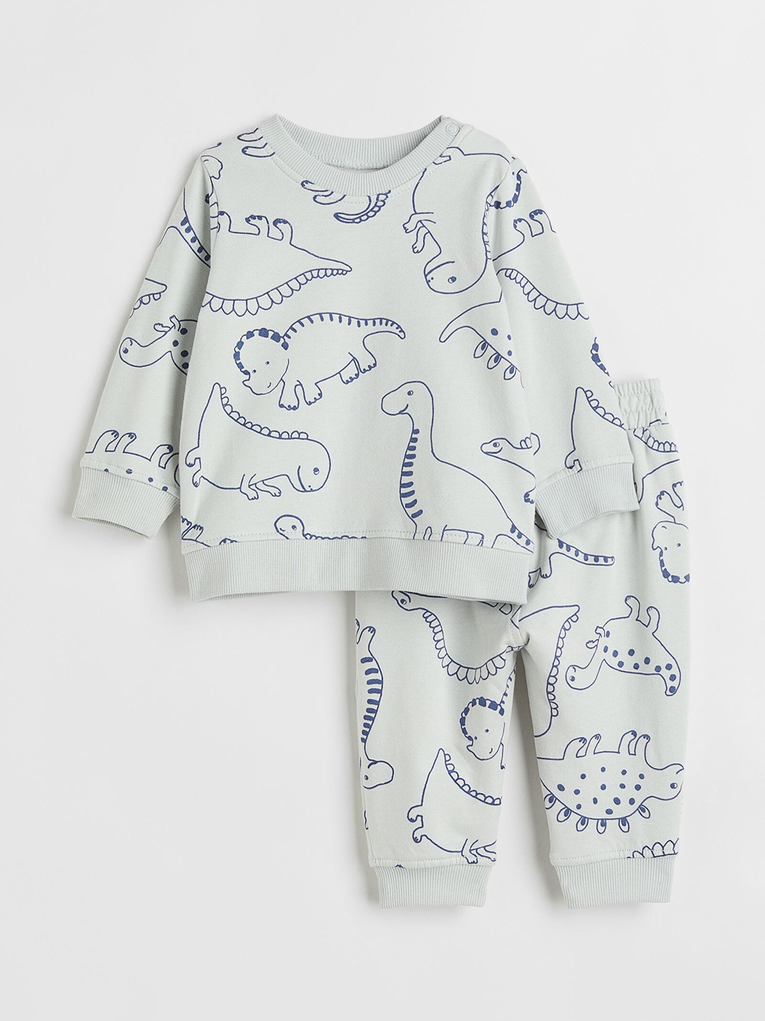 

H&M Boys Turquoise Blue & Blue Dinosaur Printed 2-Piece Cotton Top And Trouser Set