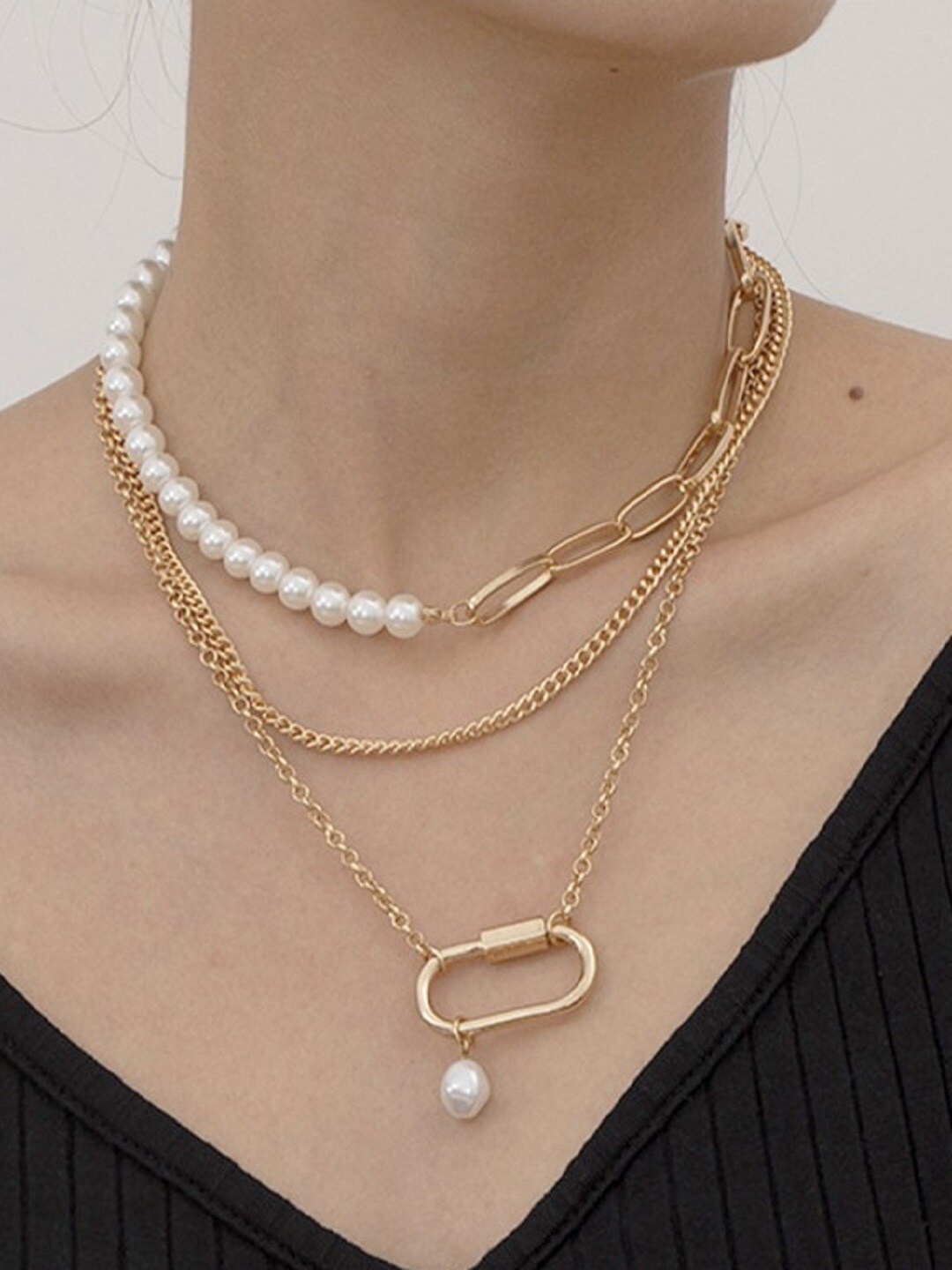 

OOMPH Gold-Toned & White Layered Necklace