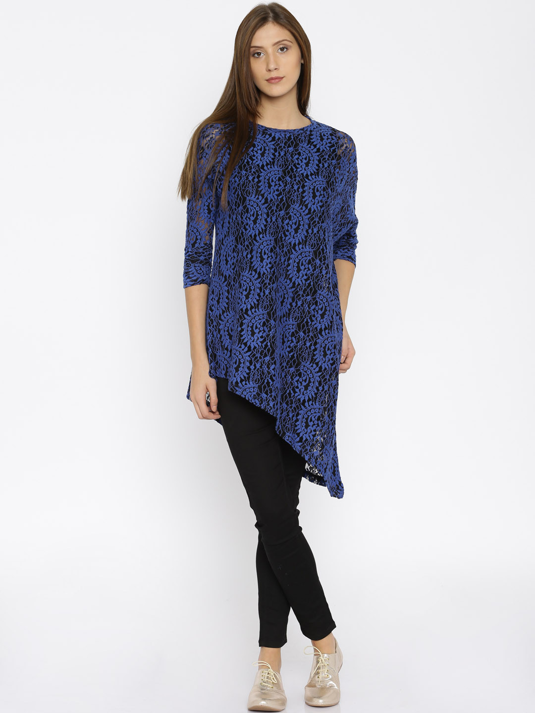 

AND Women Blue Lace Regular Top