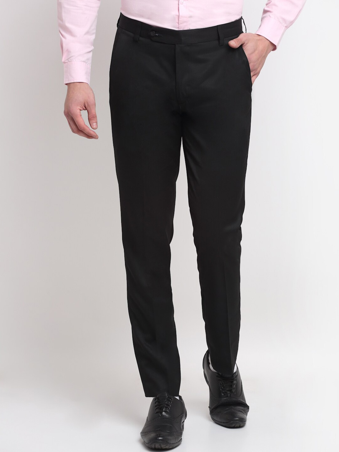 

Ennoble Men Black Smart Tapered Fit Easy Wash Trousers