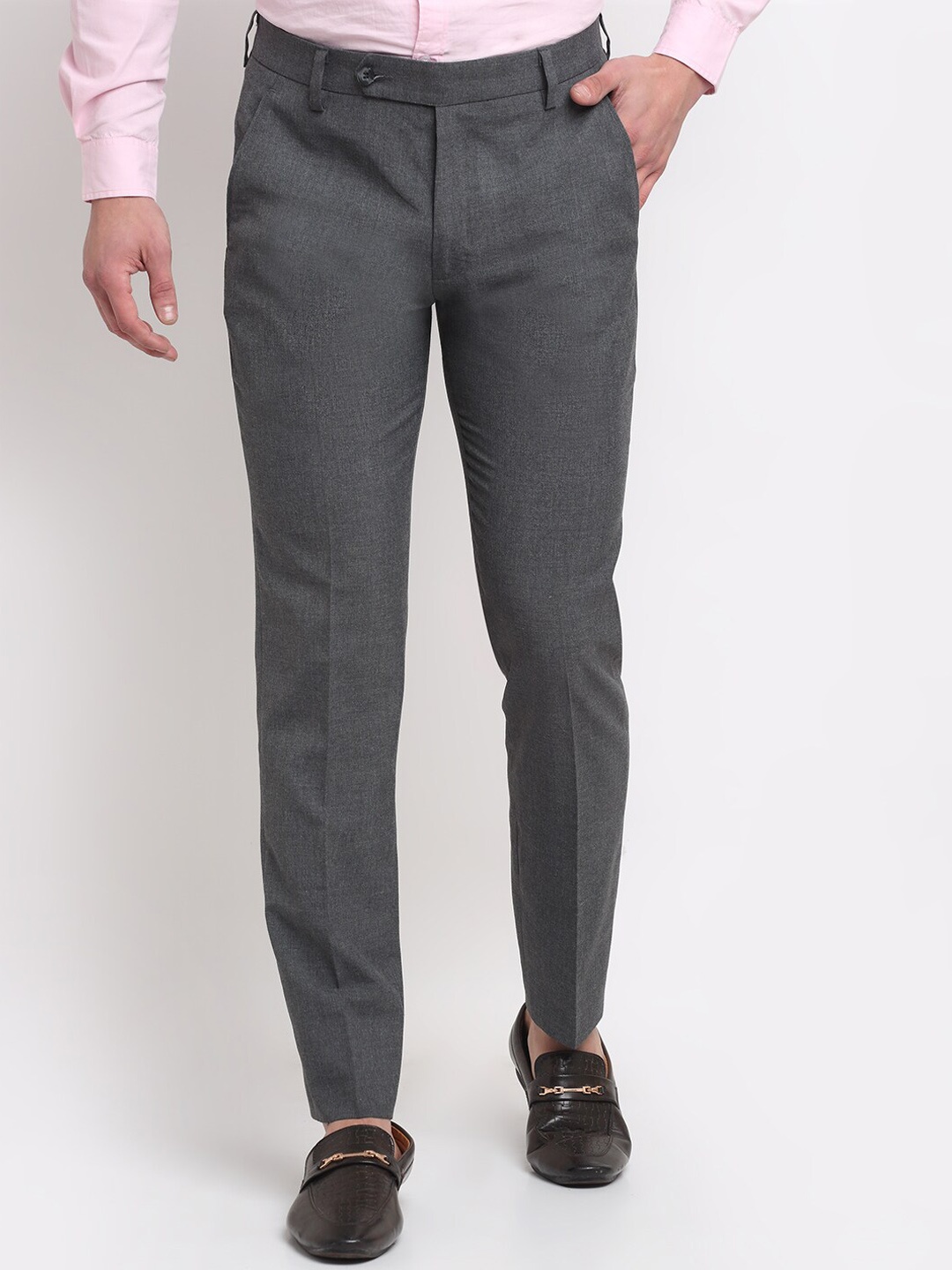 

Ennoble Men Grey Smart Tapered Fit Easy Wash Trousers