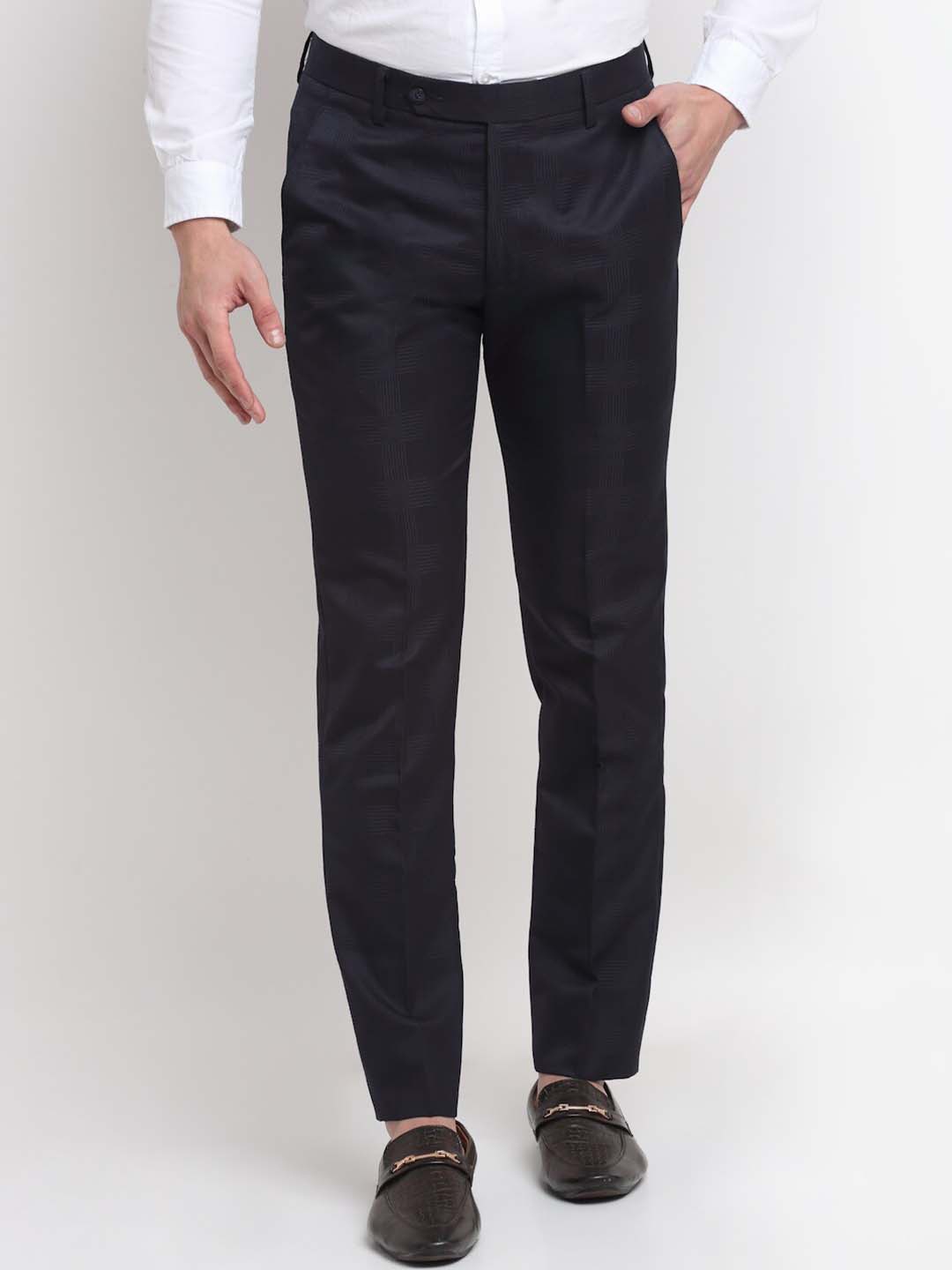 

Ennoble Men Blue Checked Smart Slim Fit Easy Wash Trousers