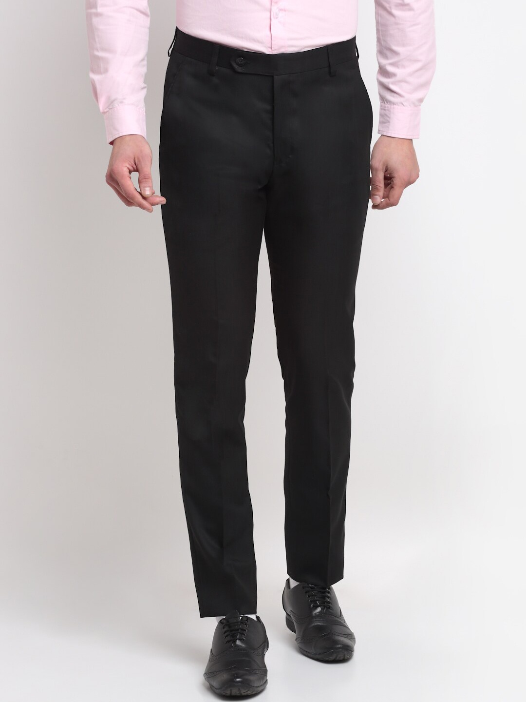 

Ennoble Men Black Smart Tapered Fit Easy Wash Formal Trousers