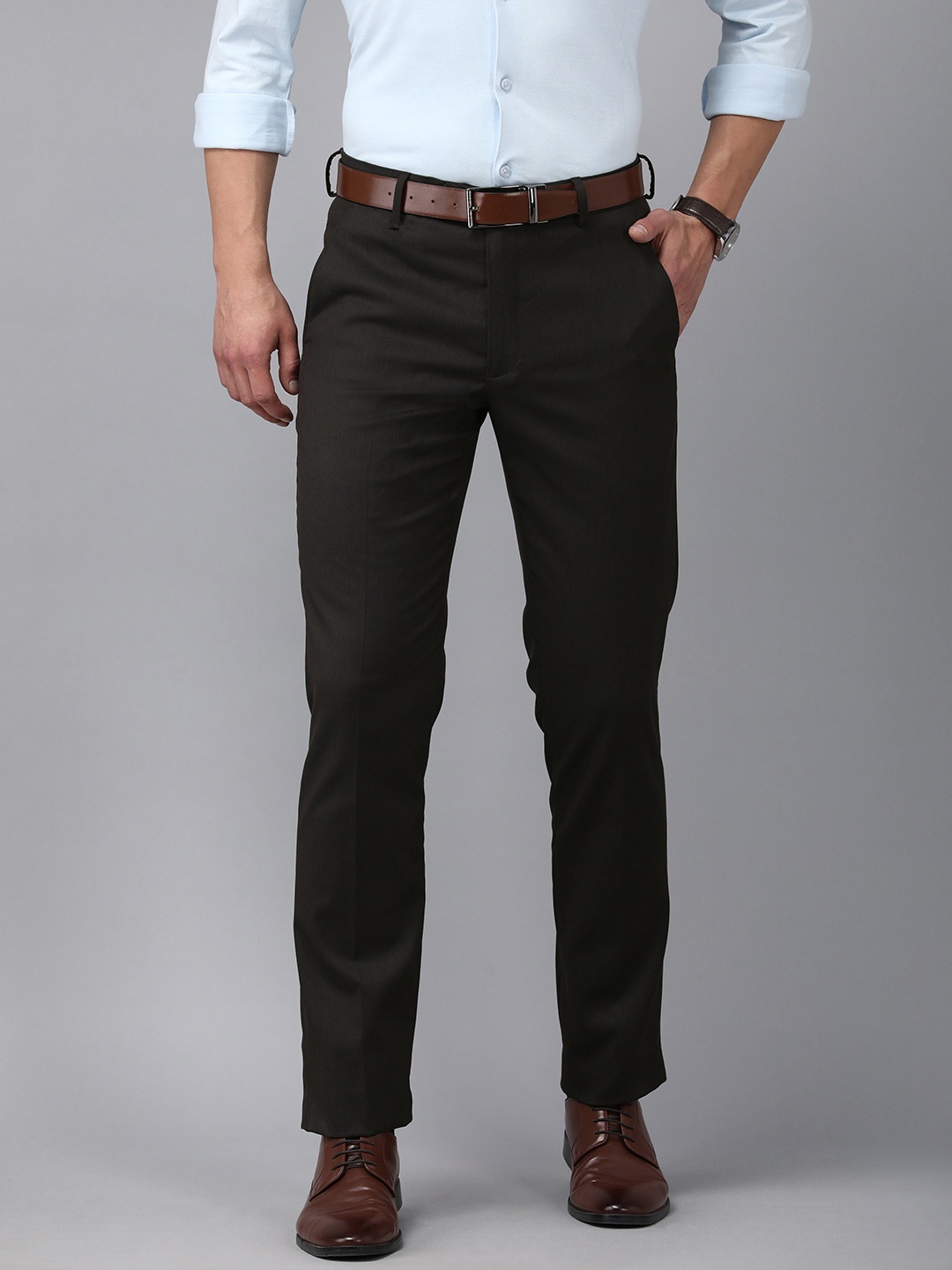 

Van Heusen Men Brown Textured Slim Fit Trousers