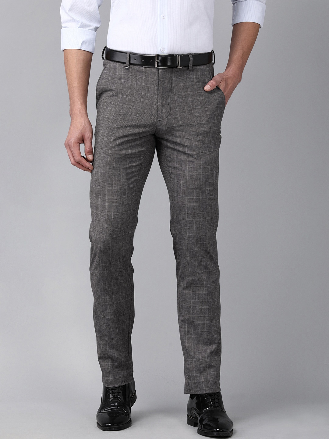 

Van Heusen Men Grey Checked Slim Fit Trousers