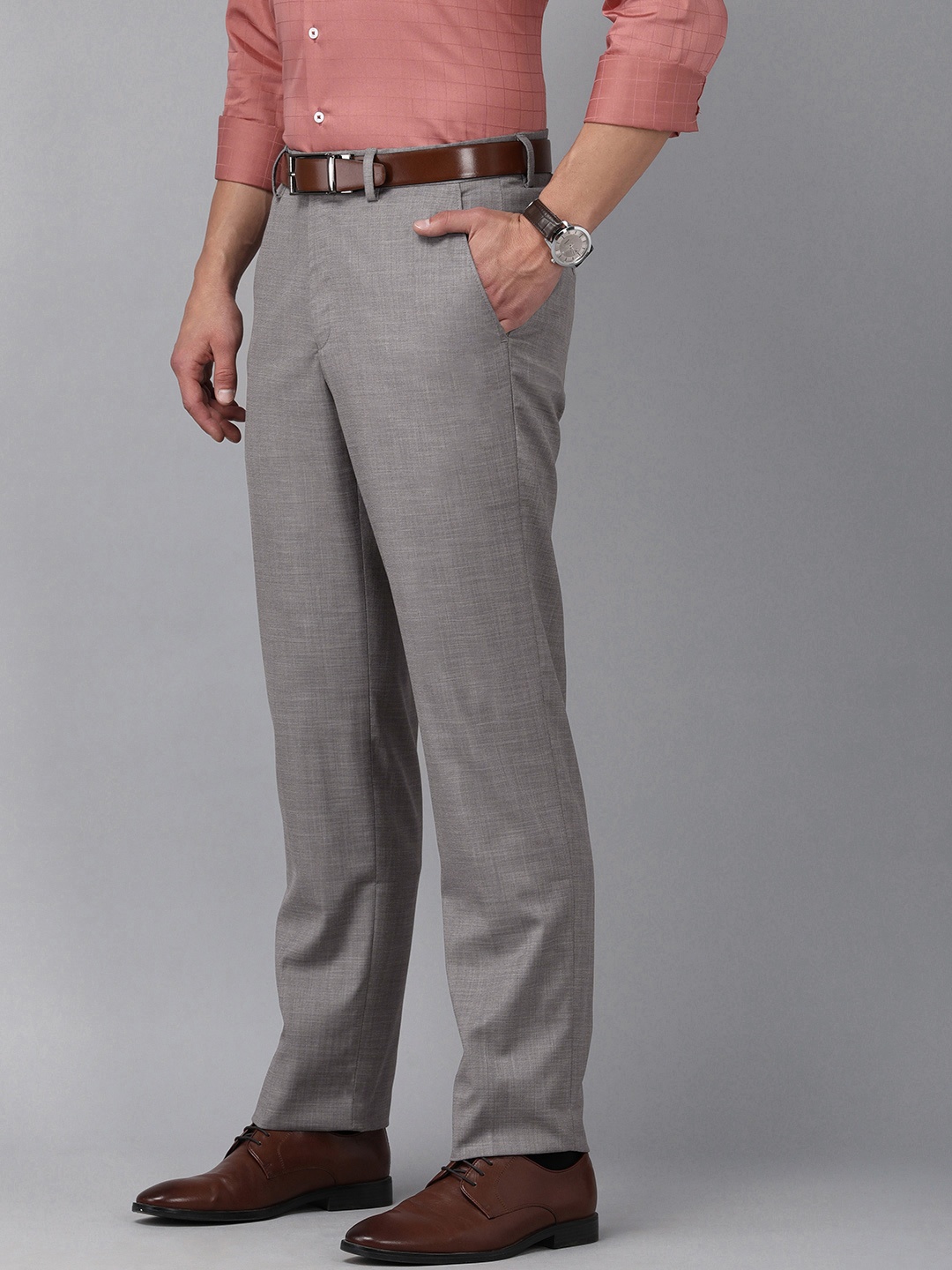 

Van Heusen Men Grey Solid Slim Fit Formal Trousers