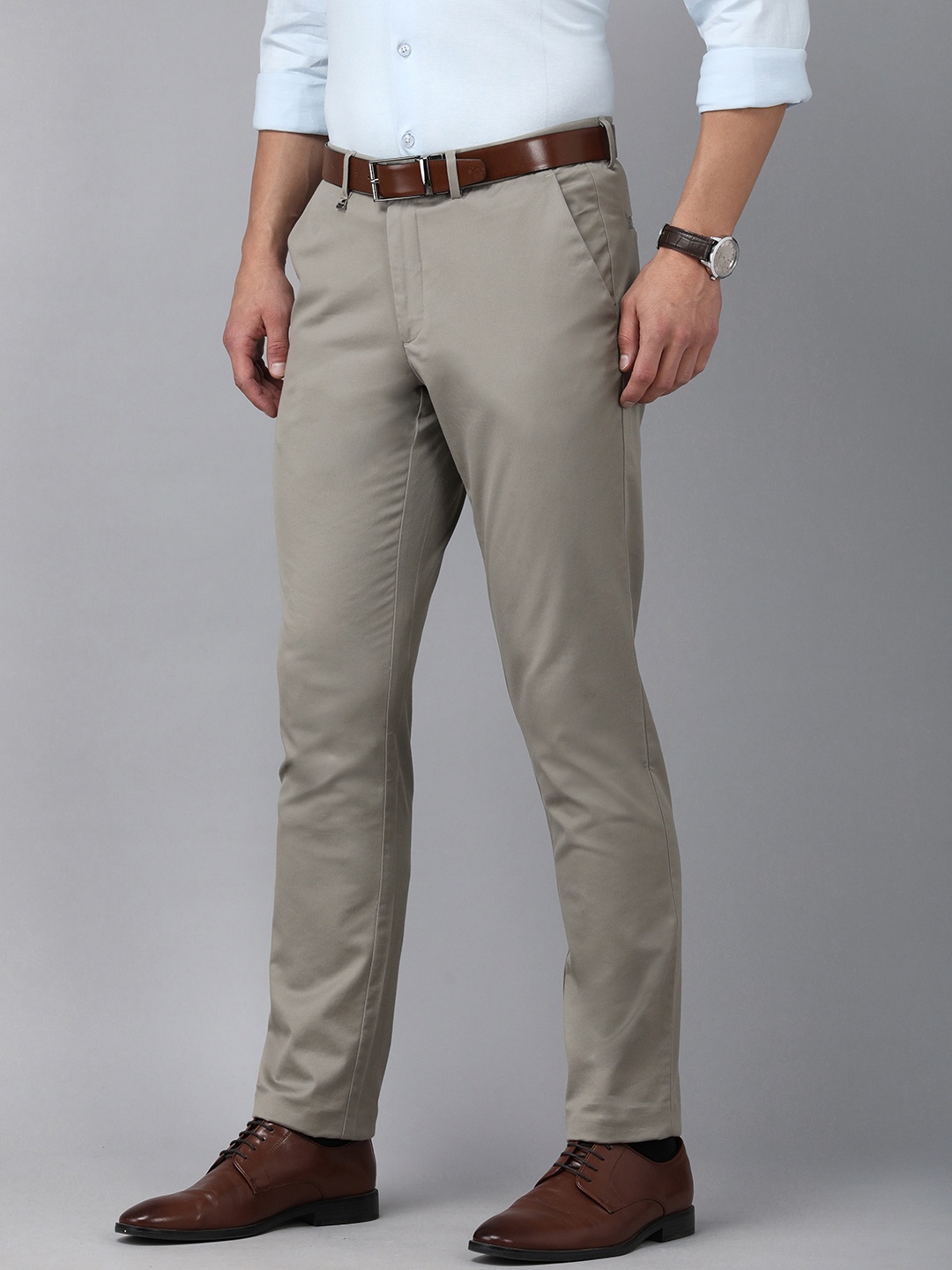 

Van Heusen Men Cream-Coloured Solid Slim Fit Formal Trousers