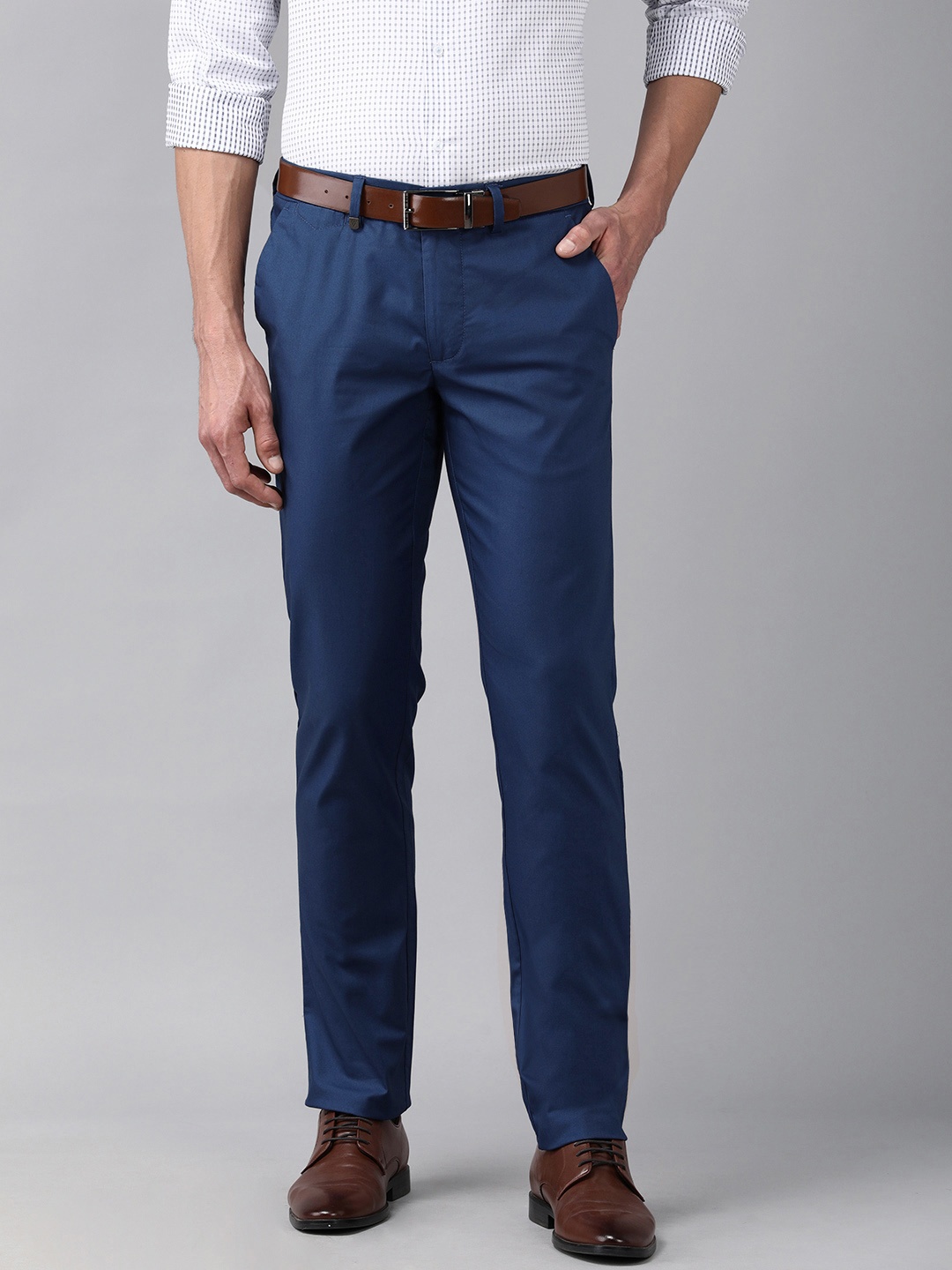 

Van Heusen Men Blue Solid Slim Fit Trousers