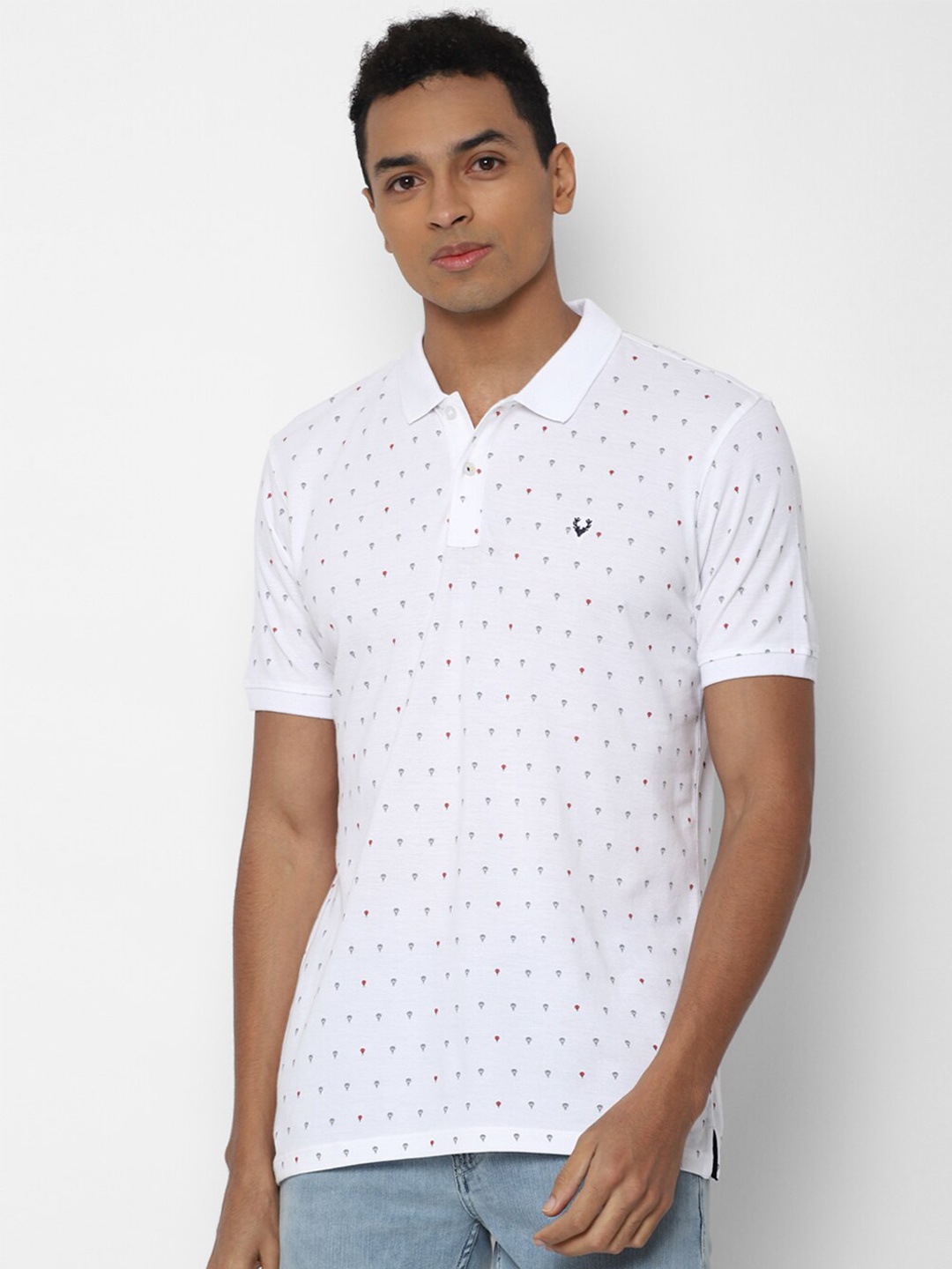 

Allen Solly Men White Printed Polo Collar Pure Cotton T-shirt