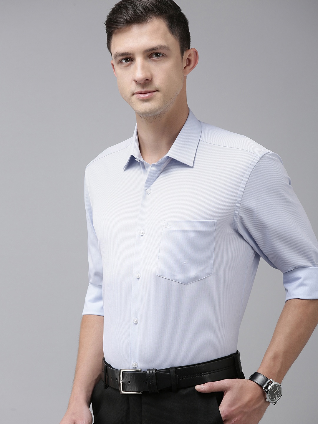 

Arrow Men Light Blue Classic Regular Fit Woven Vertical Stripes Opaque Cotton Formal Shirt