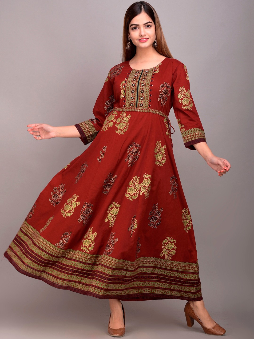 

DIVYANK Women Burgundy & citrine brown Ethnic Motifs Printed Anarkali Kurta