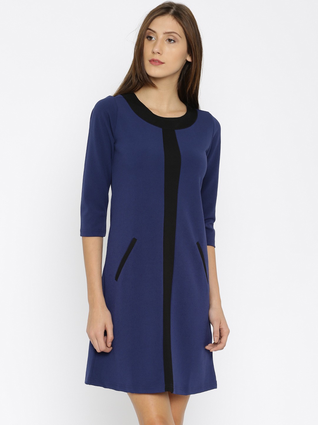 

AND Women Navy Solid A-Line Dress, Navy blue