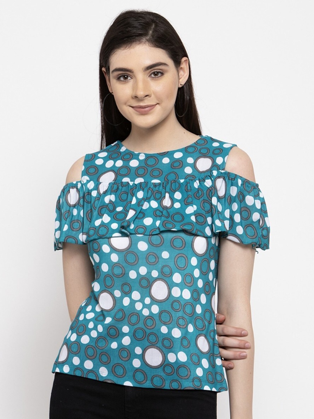 

armure Teal Print Crepe Bardot Top