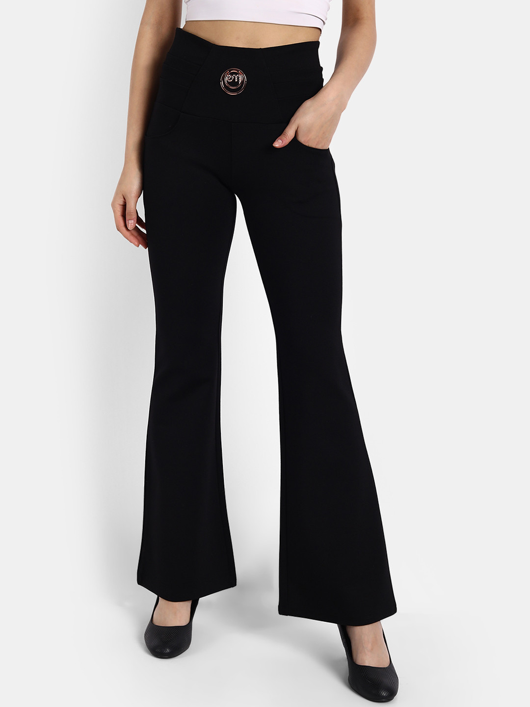 

BROADSTAR Women Black Solid High-Rise Bootcut Stretchable Treggings