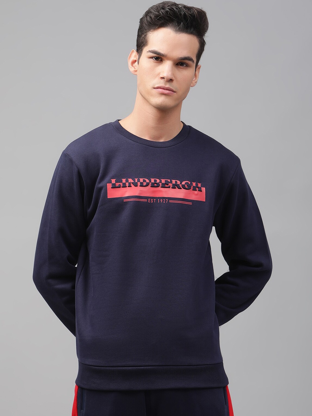 

LINDBERGH Men Navy Blue Printed Sweatshirt