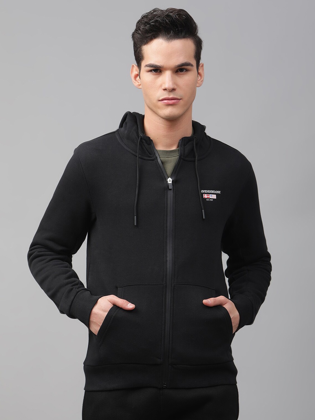 

LINDBERGH Men Black Solid Hooded Sweatshirt