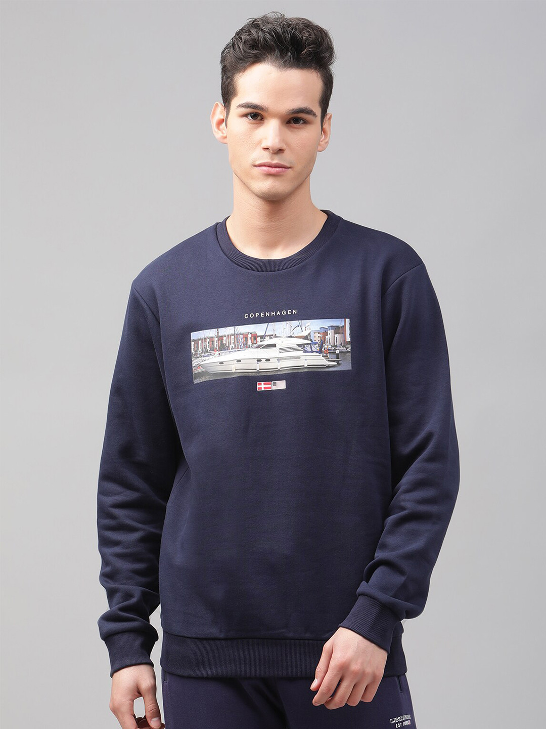 

LINDBERGH Men Navy Blue Printed Pullover Sweatshirt