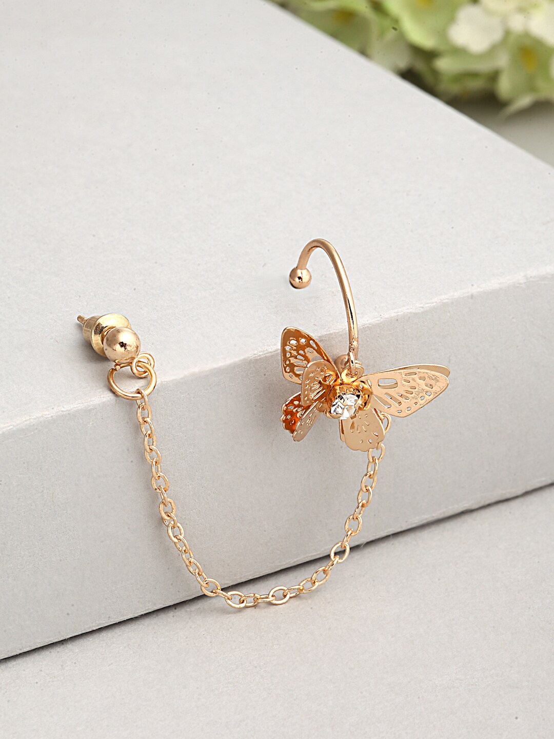 

Ferosh Gold-Toned Contemporary Gold Chain Butterfly Ear Cuff Earrings