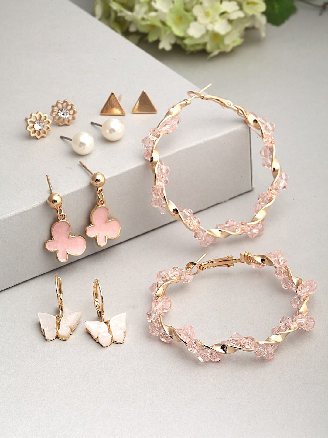 

Ferosh Pink Set of 6 Crystal Earrings
