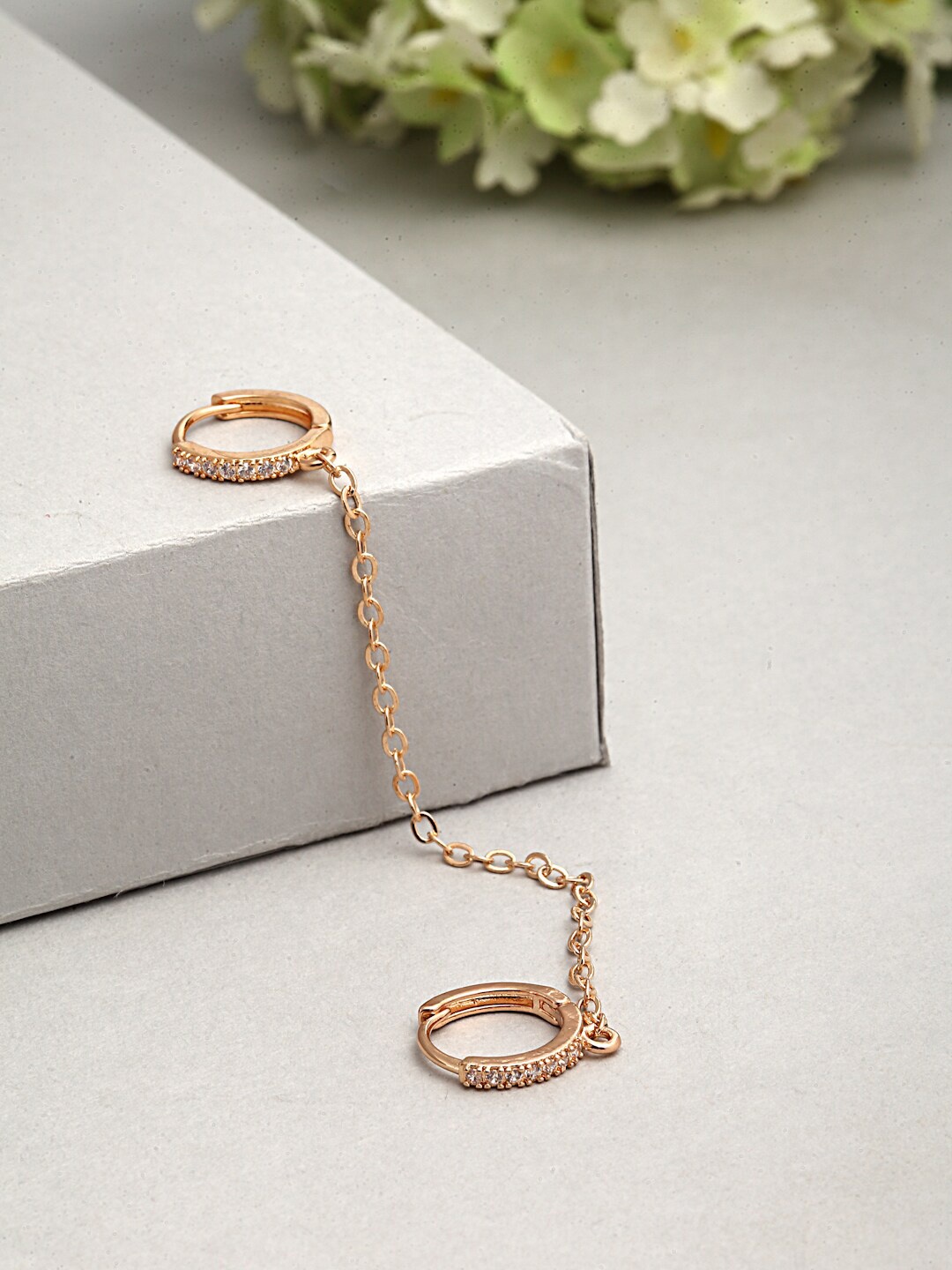 

Ferosh Gold-Toned & White Contemporary Chained Hoop Earrings