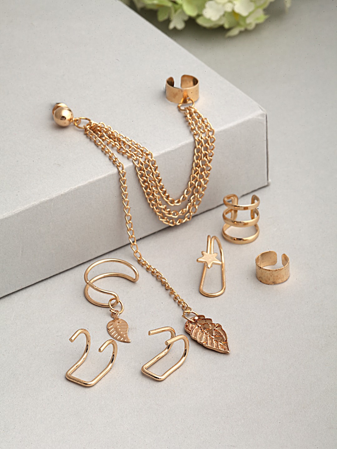 

Ferosh Set Of 7 Gold-Toned Contemporary Drop Earrings