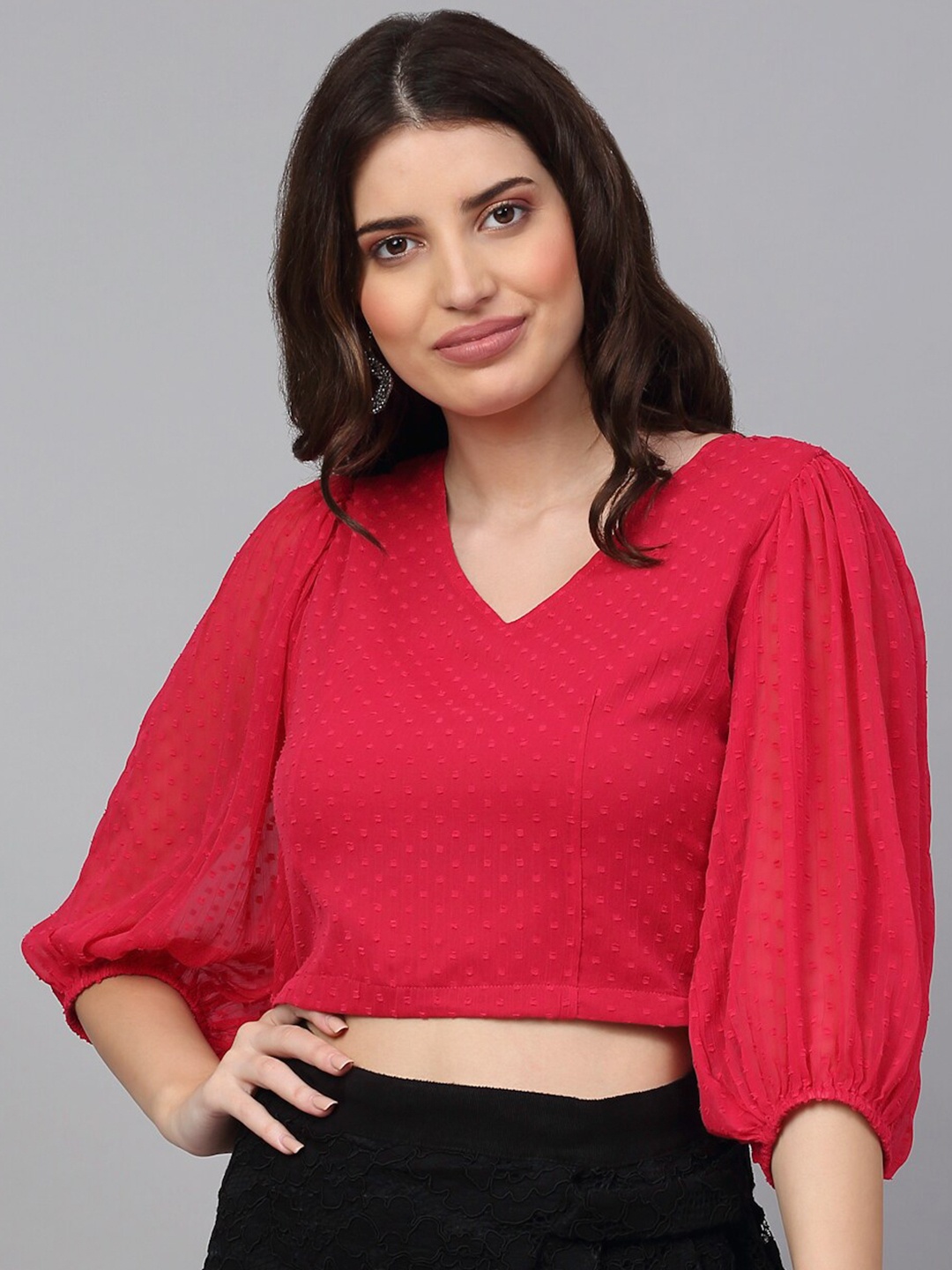 

NEUDIS Women Maroon Blouson Crop Top