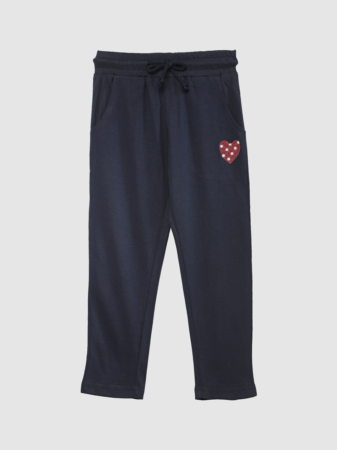 

NYNSH Girls Navy-Blue Solid Cotton Track Pants