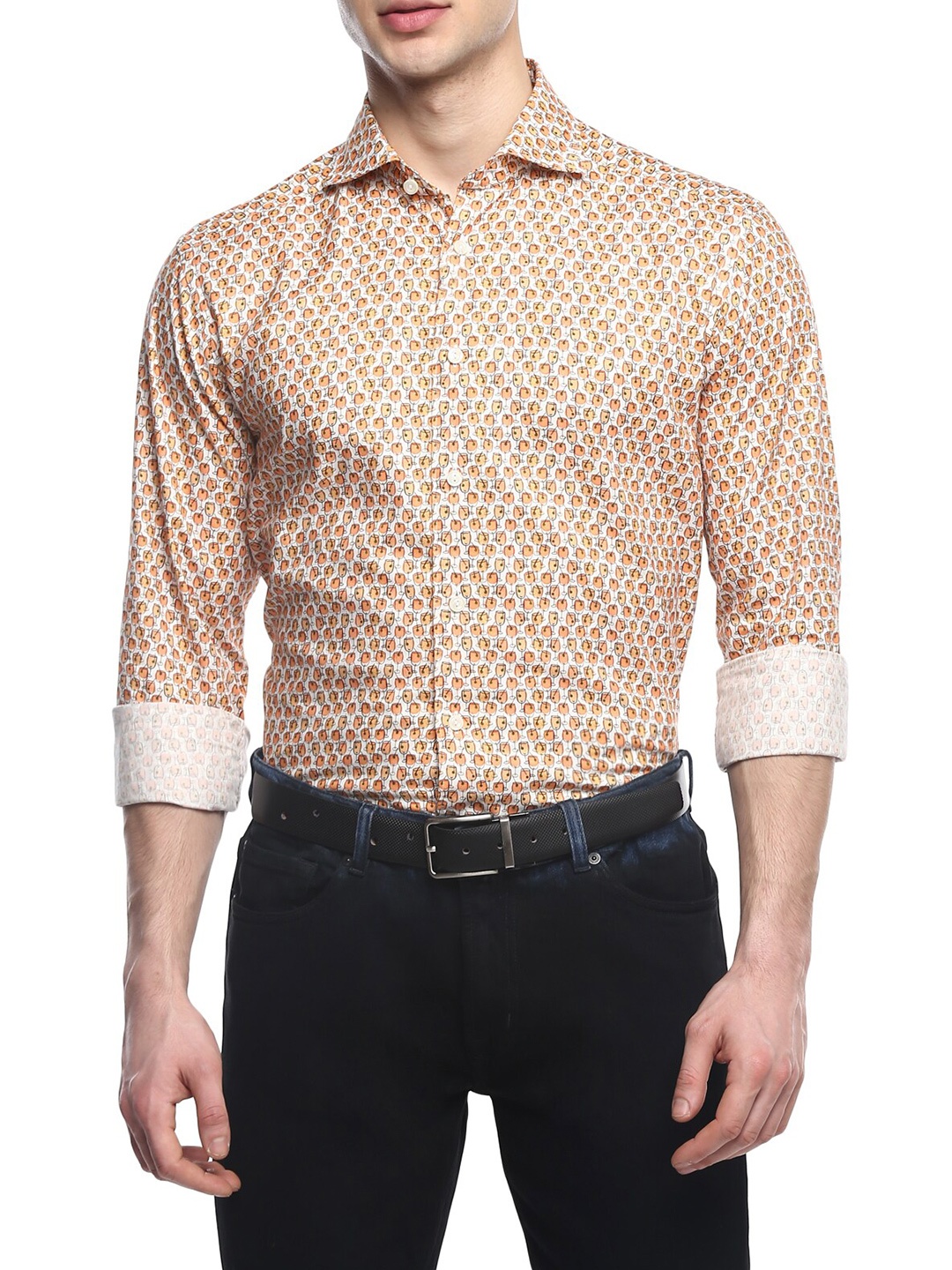 

Eton Men Orange Regular Fit Printed Casual Shirt