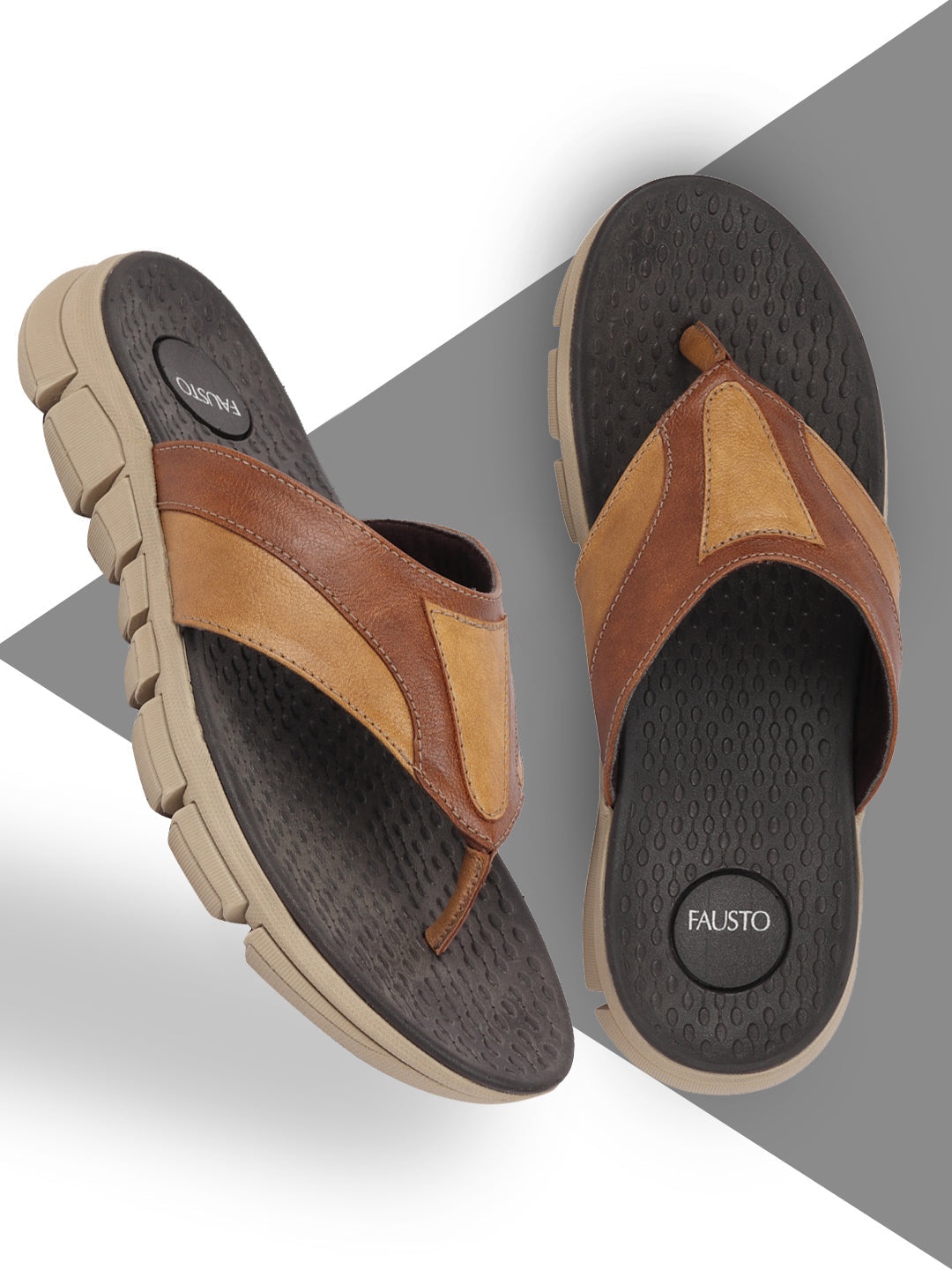 

FAUSTO Men Tan Brown Thong Flip-Flops