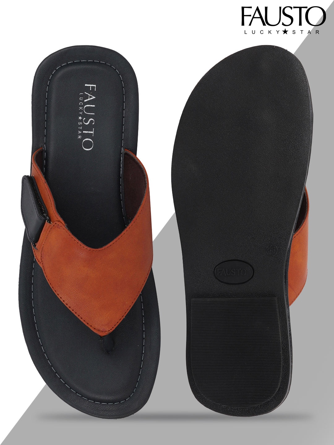 

FAUSTO Men Tan Brown Thong Flip-Flops