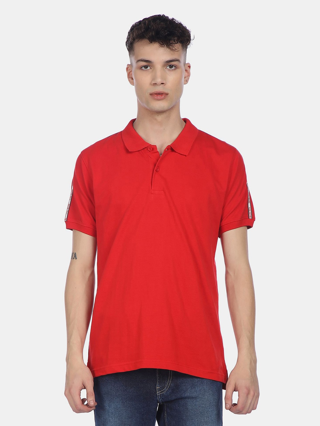 

Flying Machine Men Red Polo Collar Pure Cotton Slim Fit T-shirt