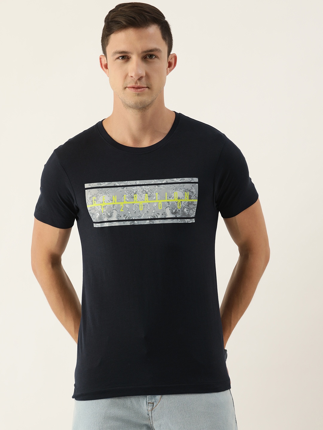

Flying Machine Men Black Pure Cotton Typography Printed Slim Fit T-shirt