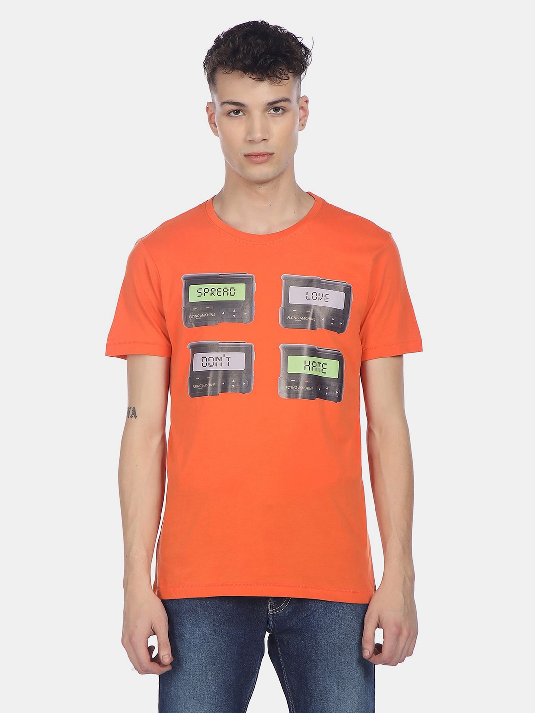 

Flying Machine Men Orange Printed Slim Fit T-shirt