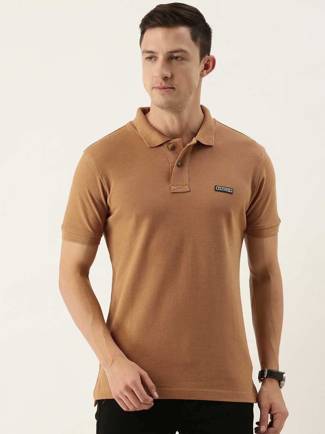 

Flying Machine Men Brown Solid Polo Collar Slim Fit T-shirt
