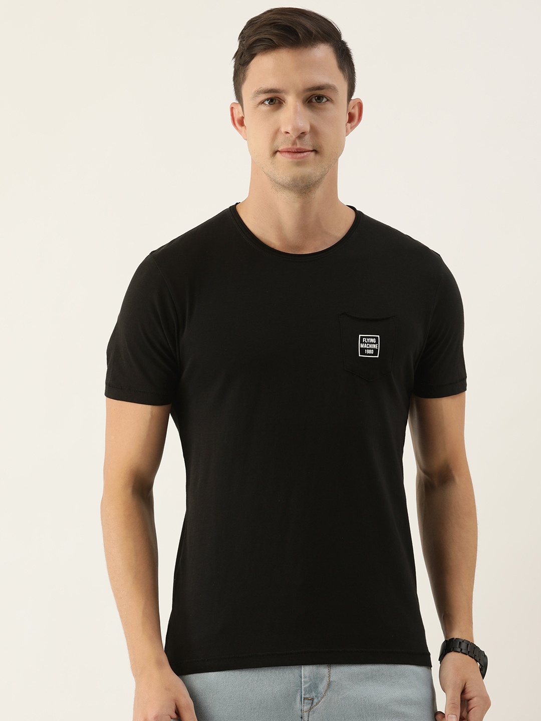 

Flying Machine Men Black Slim Fit T-shirt