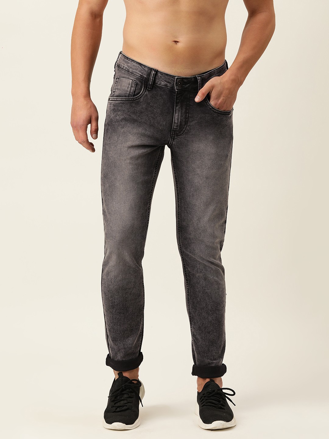 

Flying Machine Men Black Jackson Skinny Fit Low-Rise Heavy Fade Stretchable Jeans