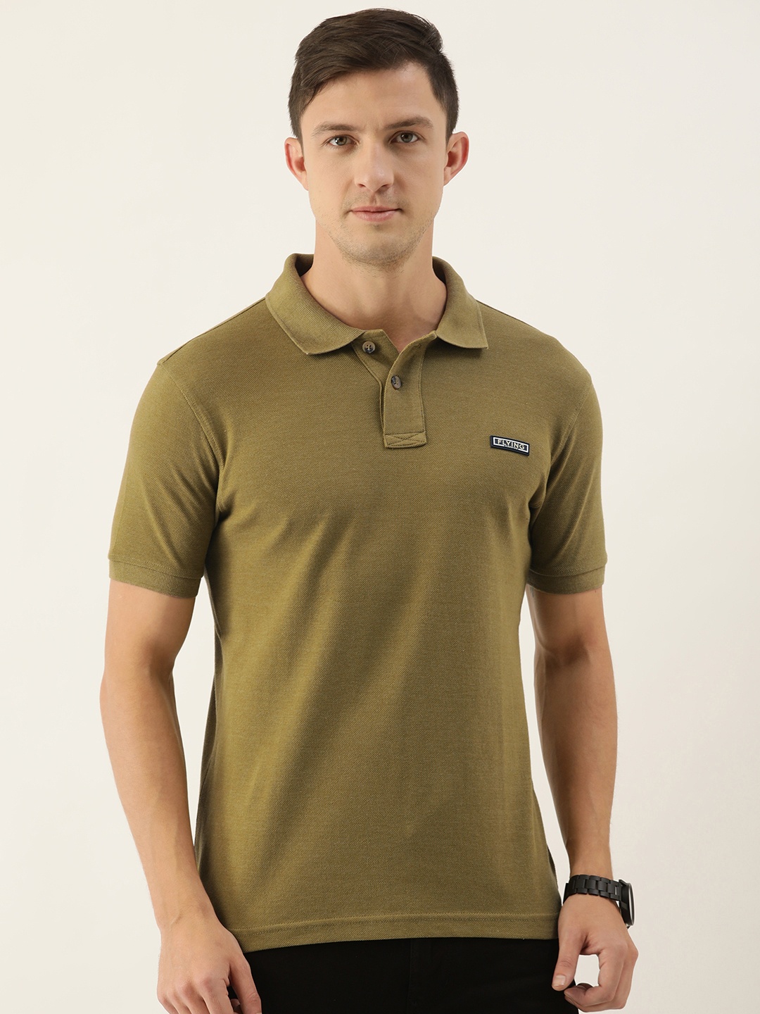 

Flying Machine Men Olive Green Solid Polo Collar Slim Fit T-shirt