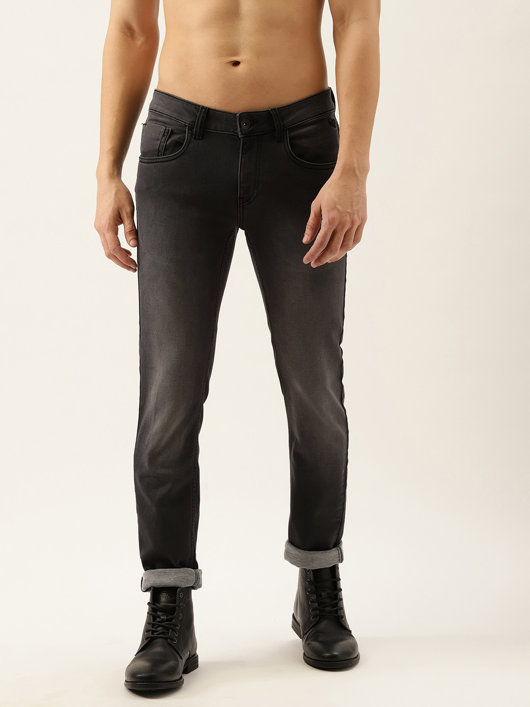

Flying Machine Men Black Jackson Skinny Fit Mid-Rise Heavy Fade Stretchable Jeans