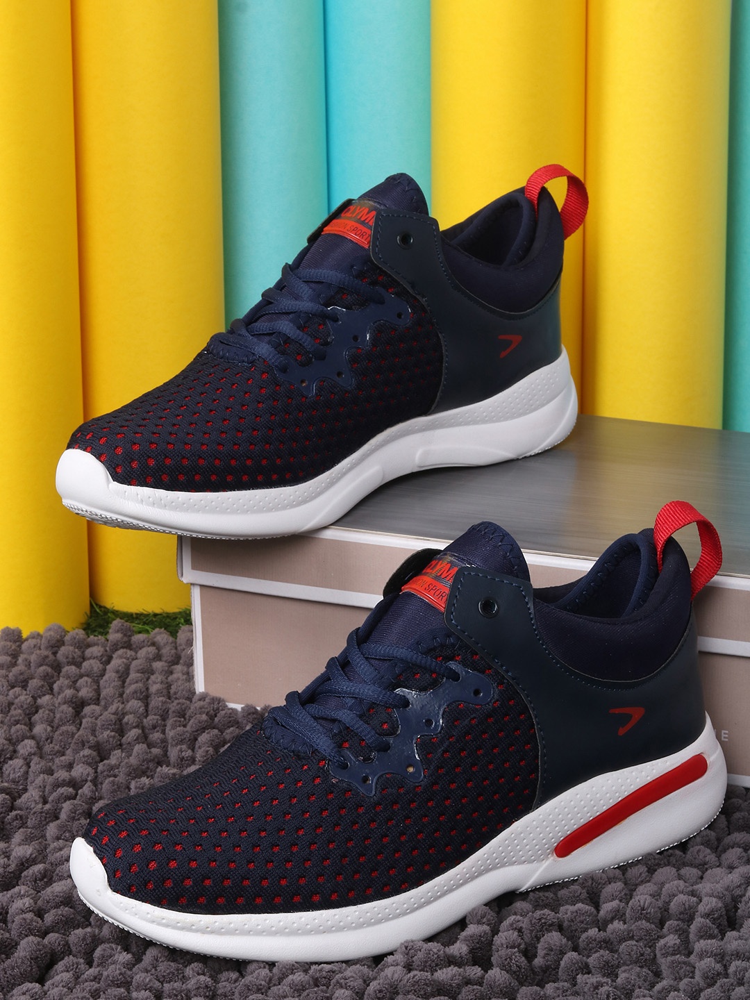 

CLYMB Men Red & Blue Mesh Running Shoes