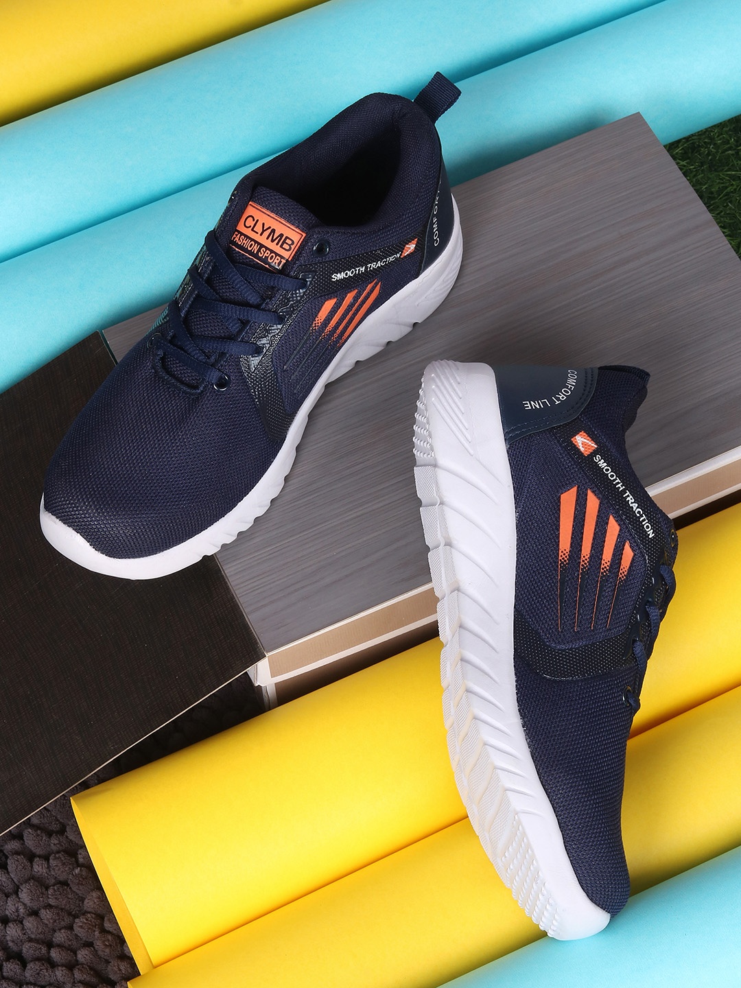 

CLYMB Men Navy Blue Mesh Running Non-Marking Shoes