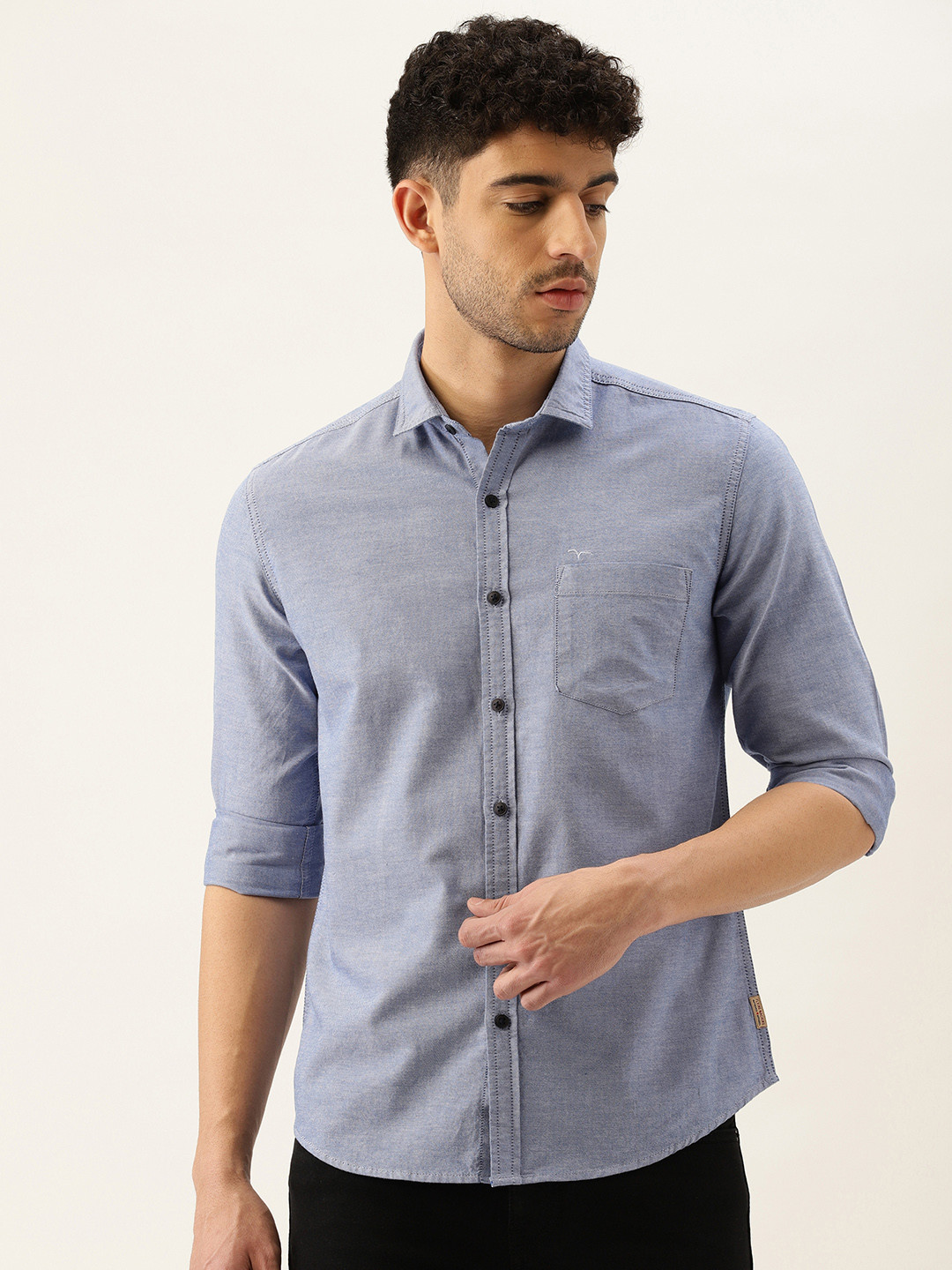 

Flying Machine Men Dk. Blue Slim Fit Solid Opaque Pure Cotton Casual Shirt with Pocket