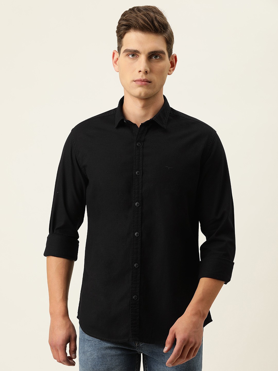 

Flying Machine Men Black Solid Slim Fit Casual Shirt